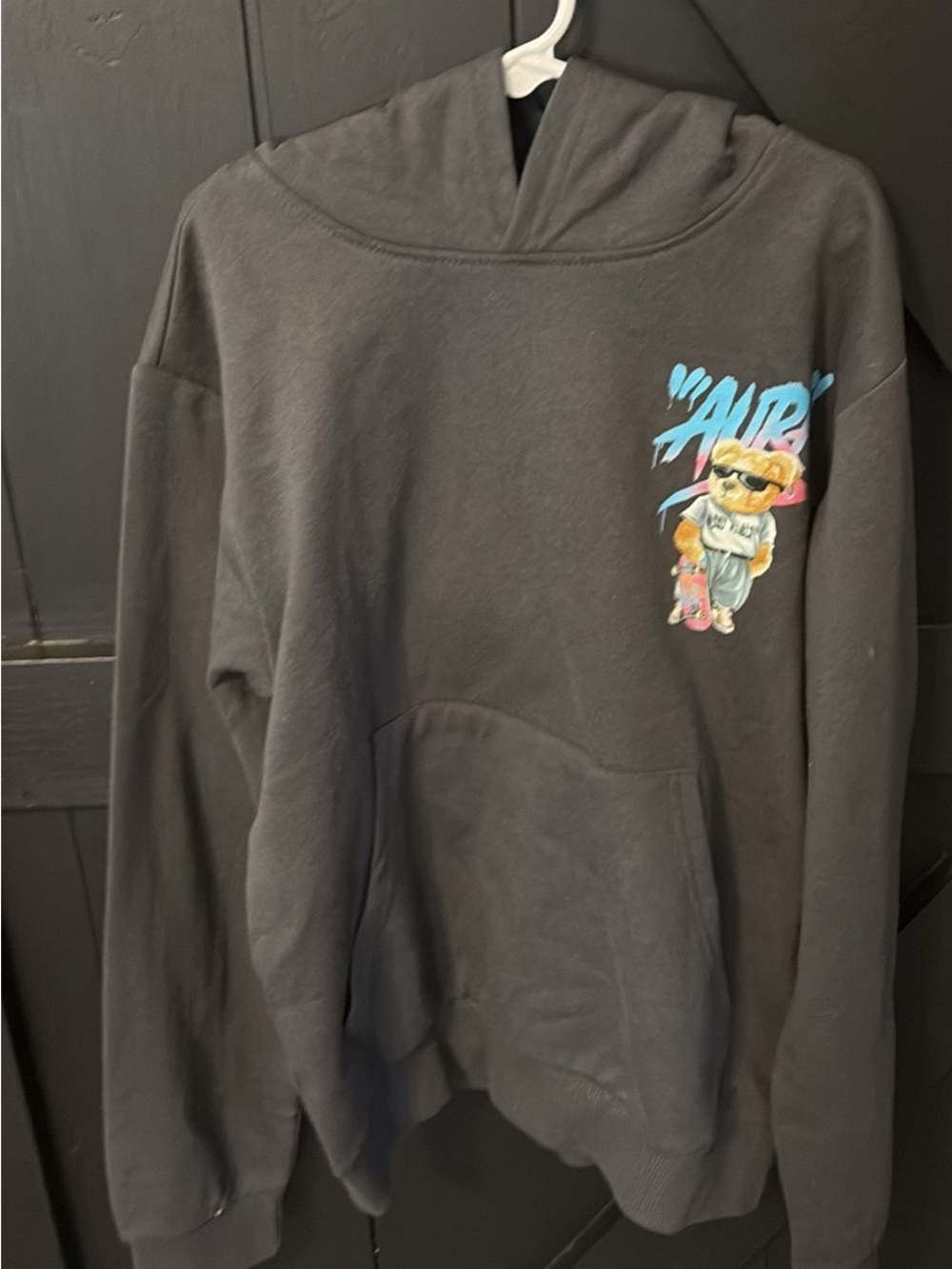 Aura Black Hoodie with Small Multicolor Chest Detail